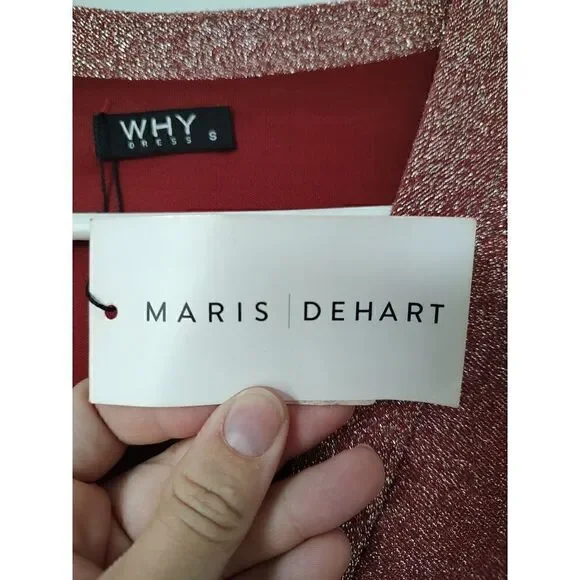 WHY Maris Dehart Dress Women's Size Small Rose Pink Metallic Ruffled Maxi Dress - Picture 8 of 12